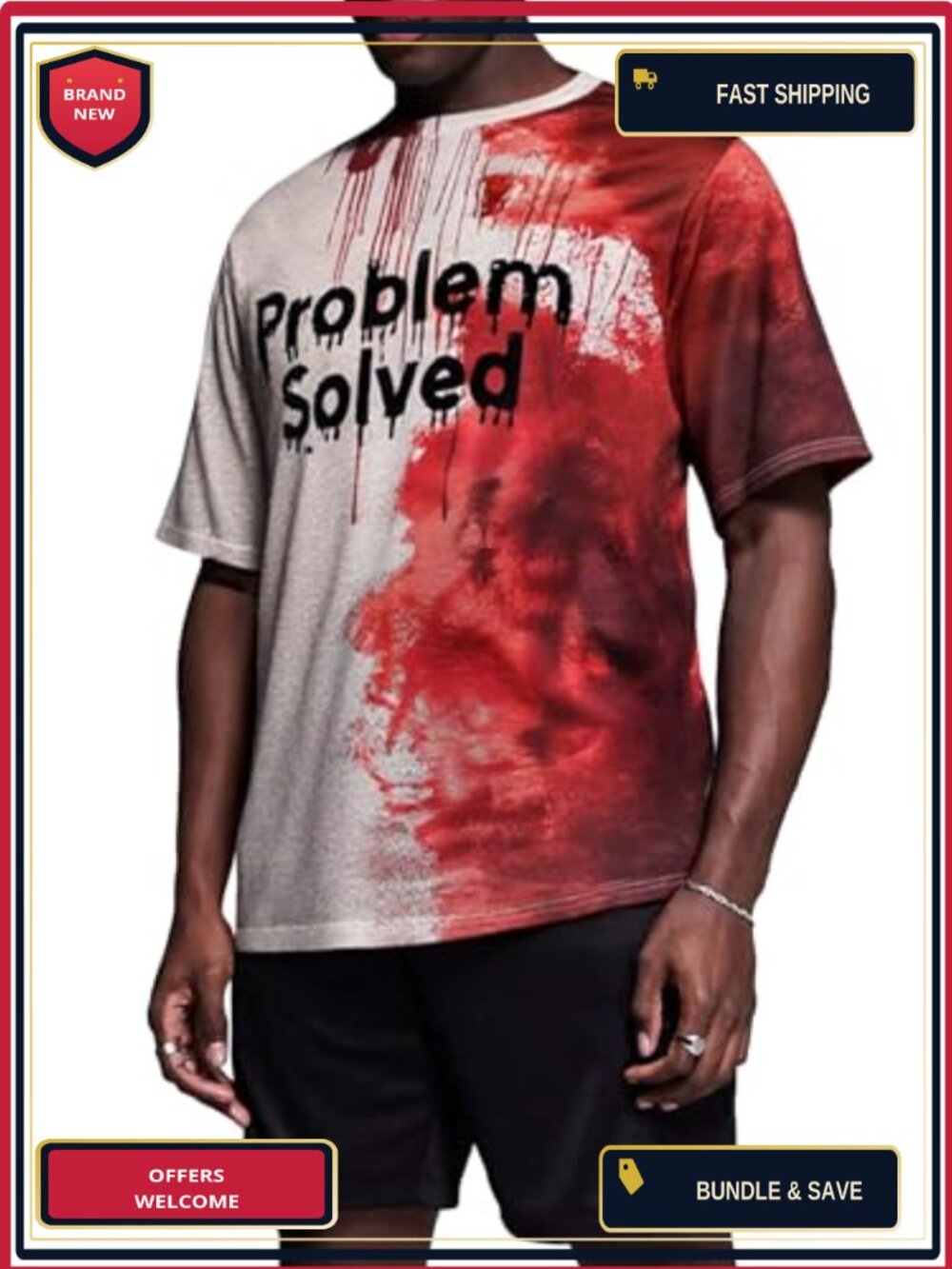 Problem Solved Bloody Shirt Halloween Costume T-Shirt Blood Splatter Print Men